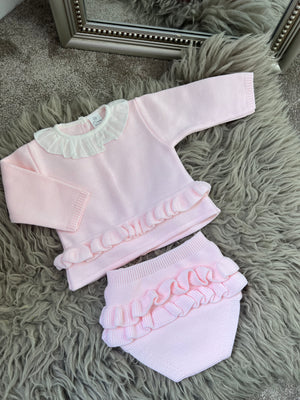 Pink ruffle jam pant set