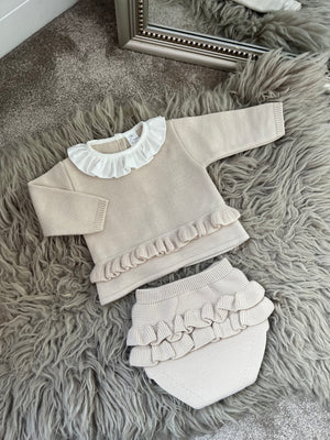 Beige ruffle jam pant set