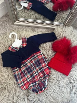 Navy tartan romper