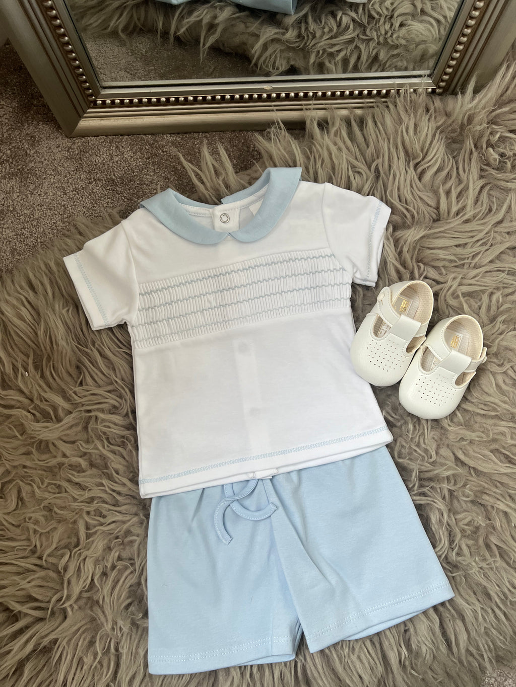 Blue cotton smock set