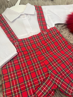 Red tartan dungaree set