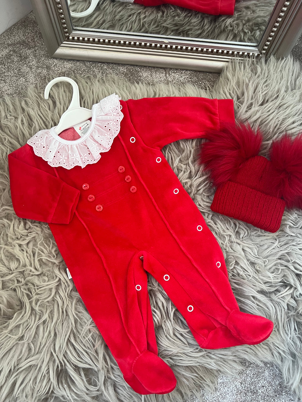 Red velour sleepsuit