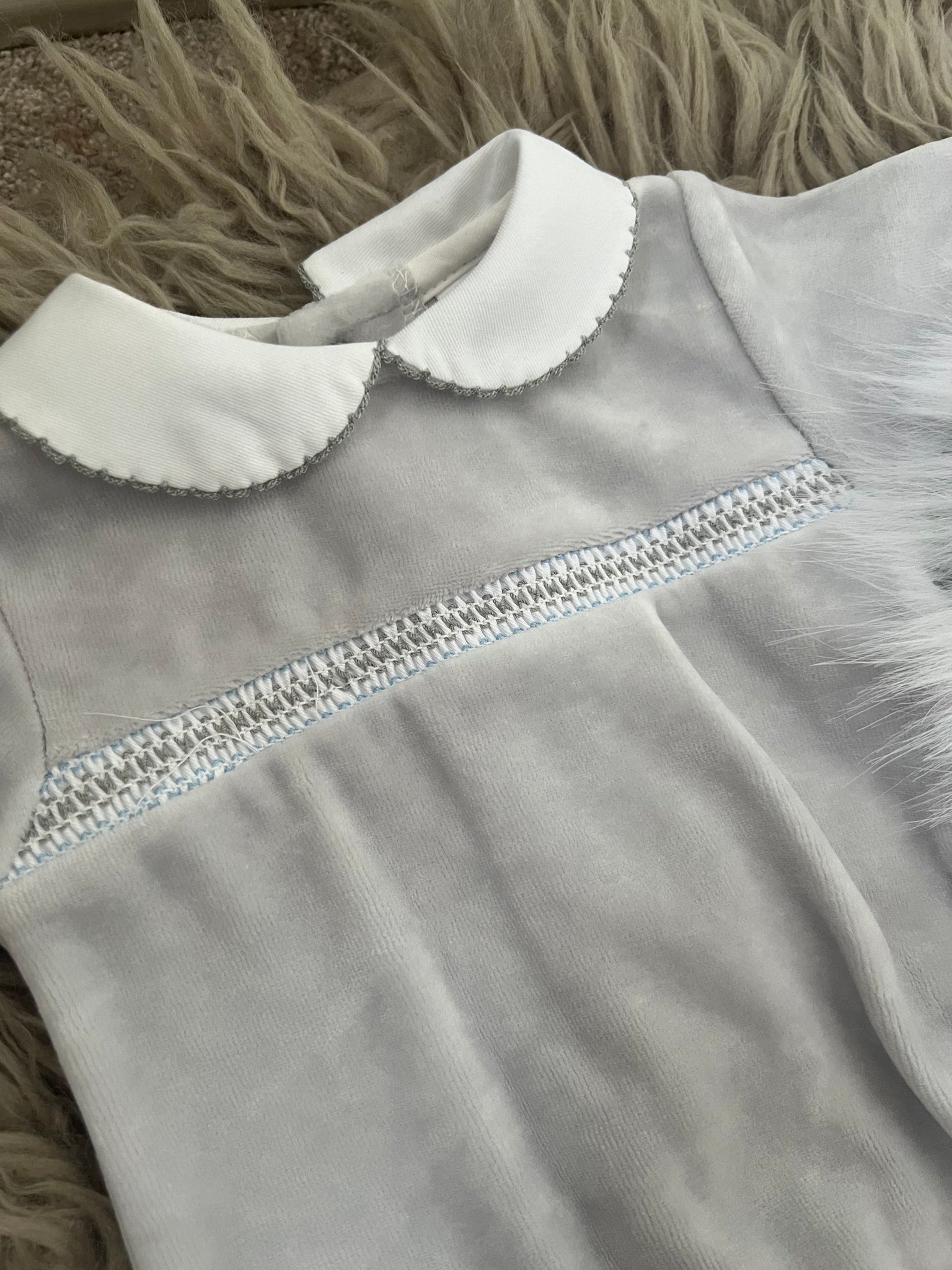 Grey velour  smock sleepsuit