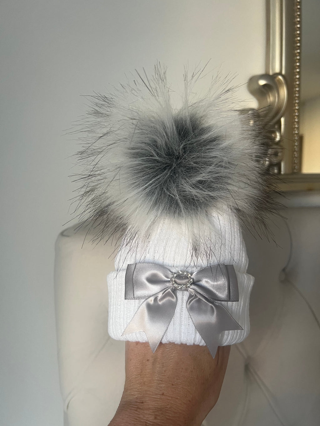 Grey diamonte bow hat