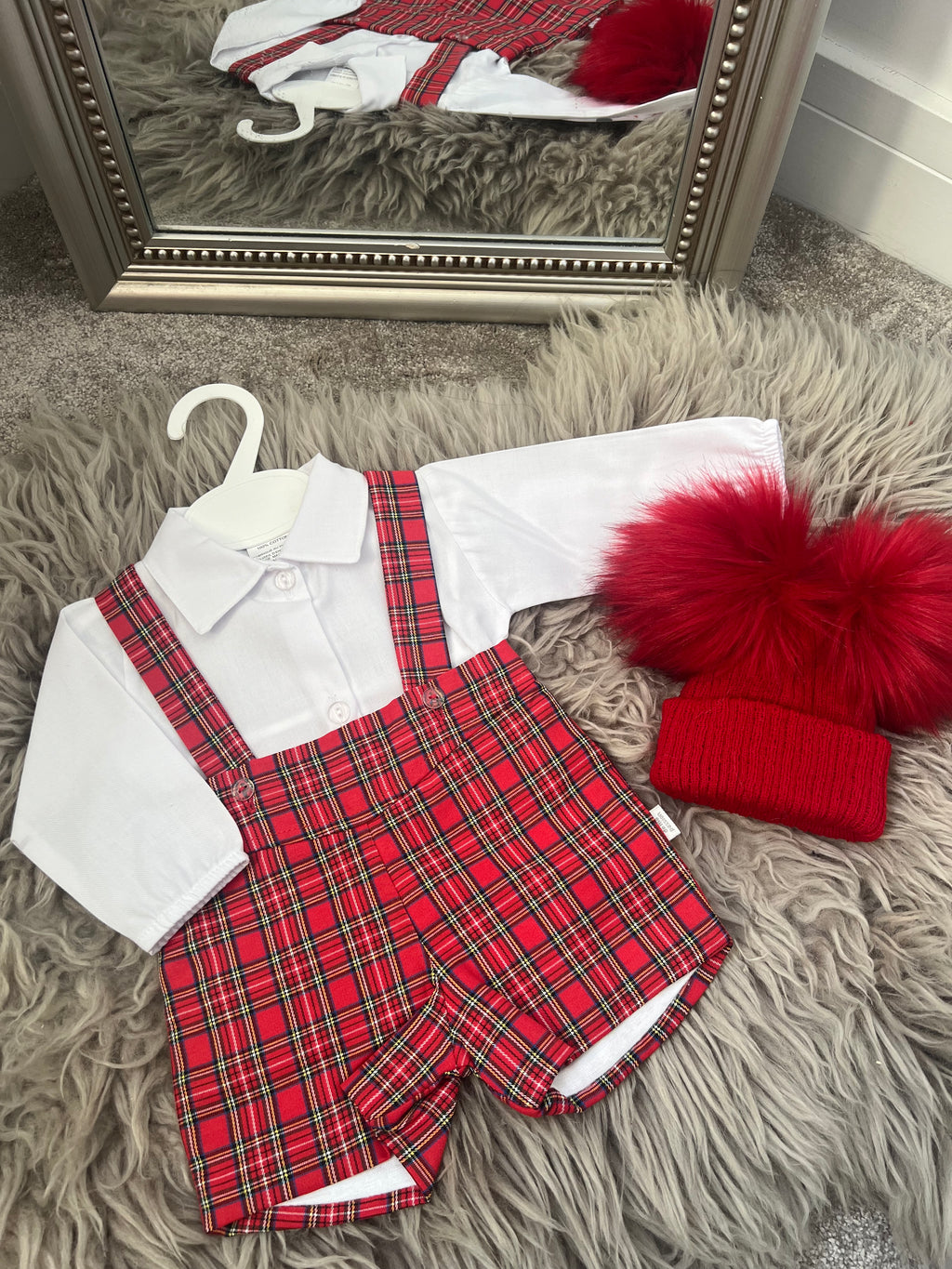 Red tartan dungaree set