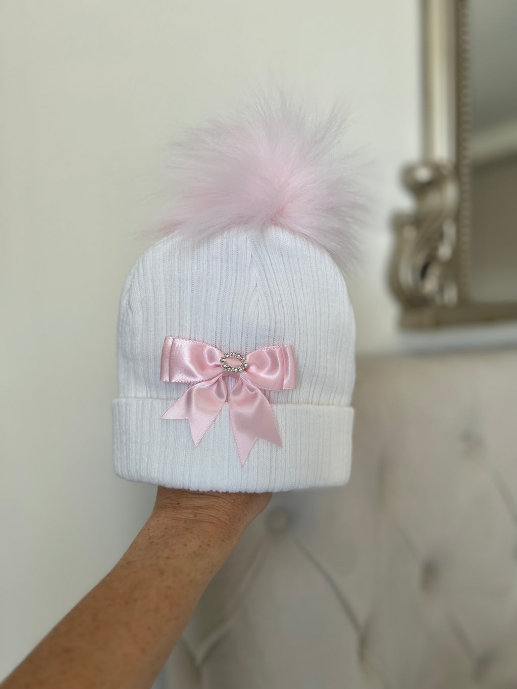 White & pink diamonte hat