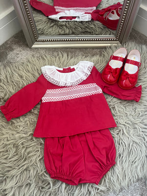 Red cotton smock set