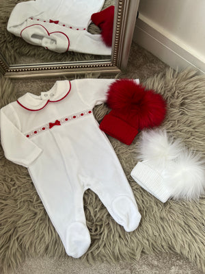 White & red velour sleepsuit