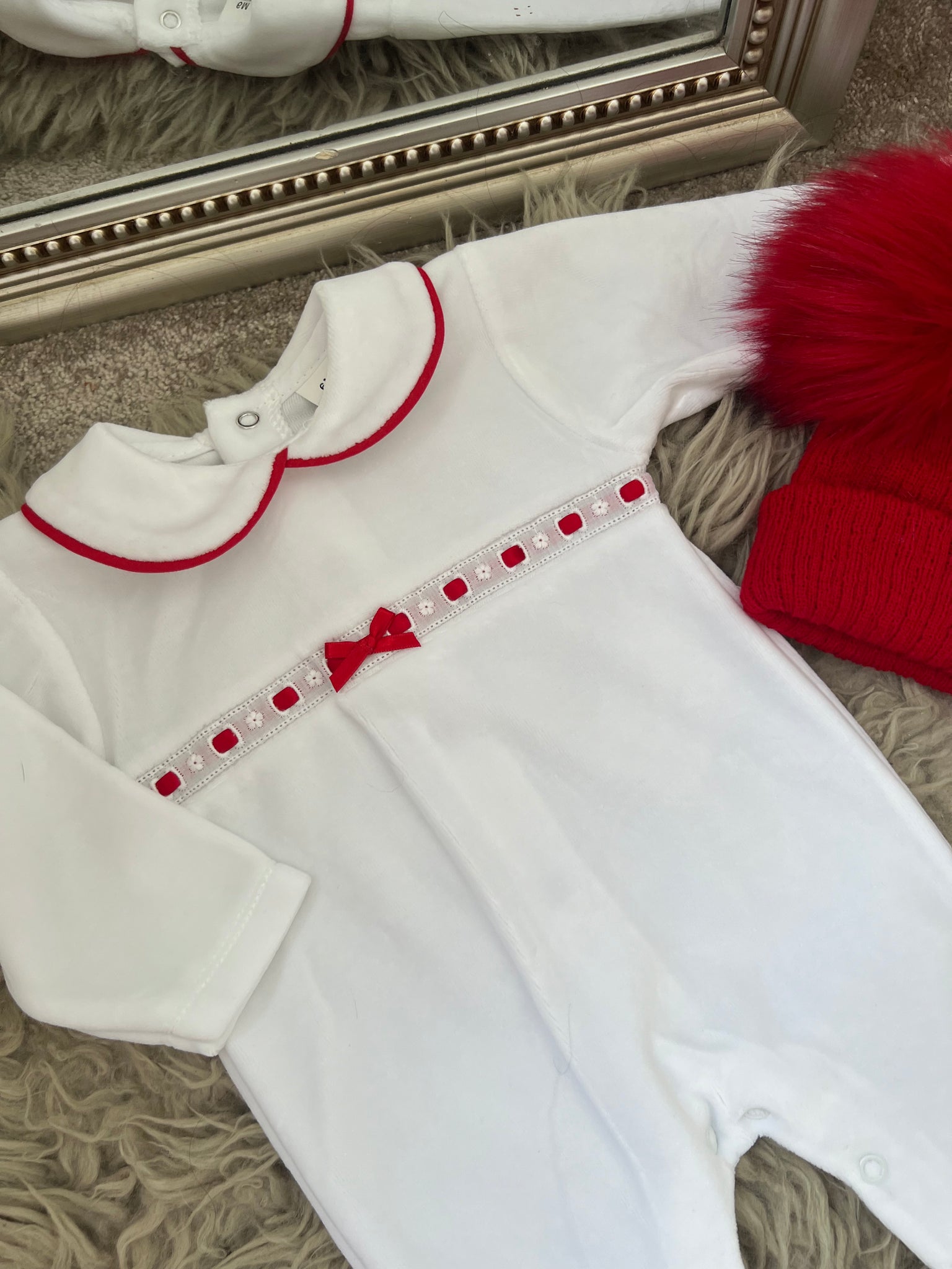 White & red velour sleepsuit