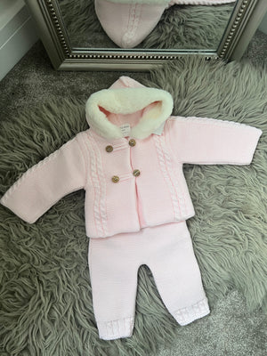 Pink fur hooded tracksuit