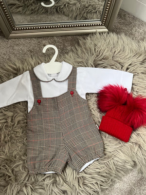 Beige checkered dungaree set