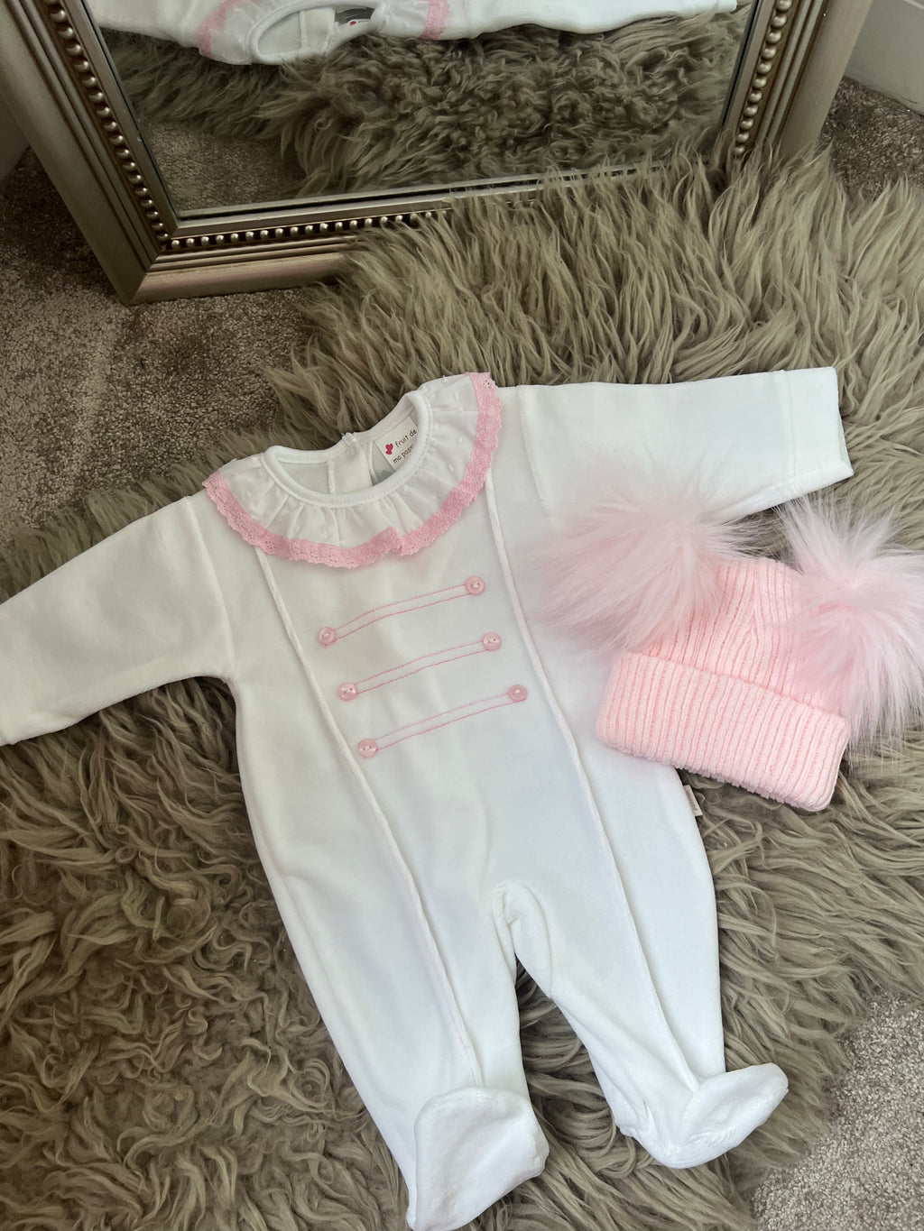 White velour frilly sleepsuit