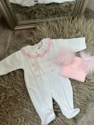 White velour frilly sleepsuit