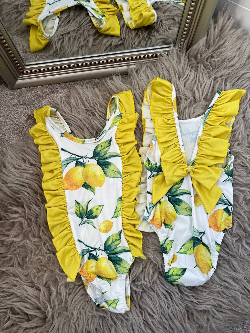 Girls lemon bow swimming costume