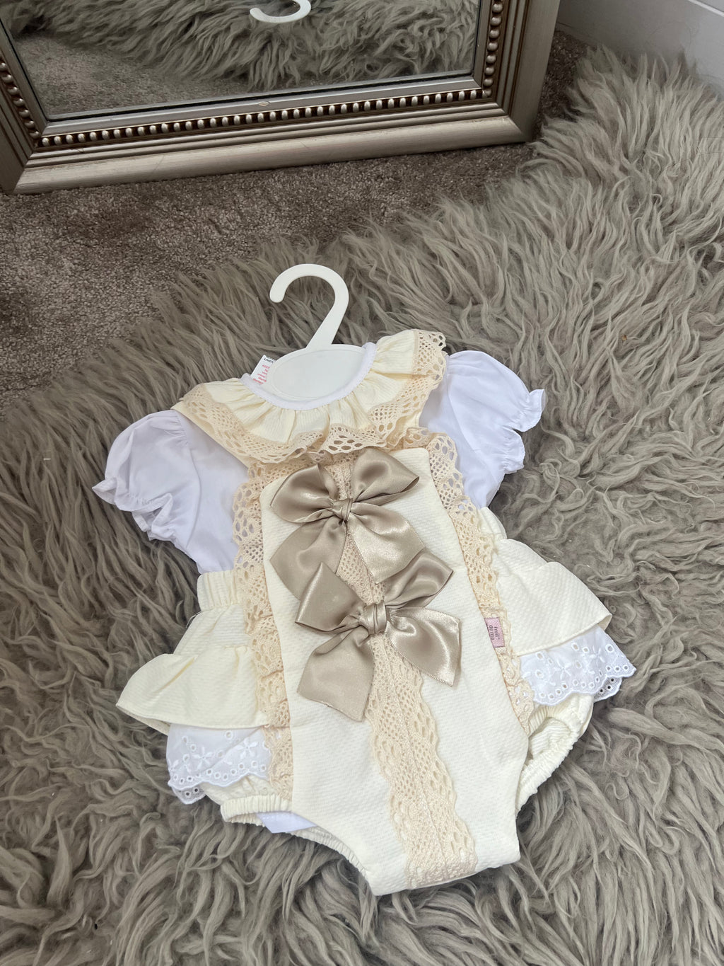 Cream double bow romper