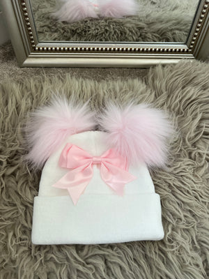 White & pink bow hat