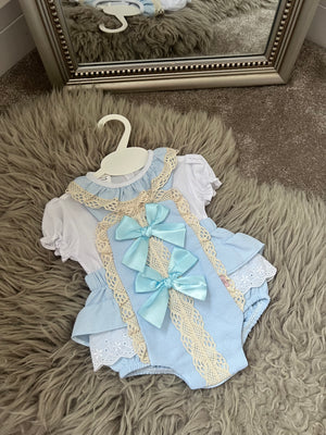 Blue double bow romper