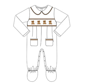 PRE ORDER White teddy smock sleepsuit