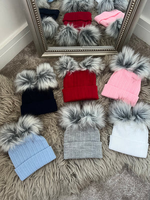 Faux fur double Pom Pom hats