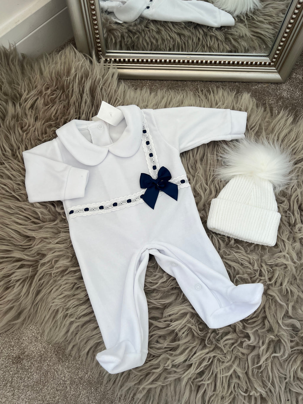 White & navy sleepsuit