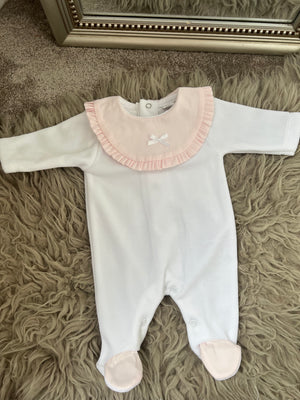 White velour & pink sleepsuit