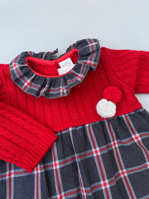 Red & grey Pom Pom dress