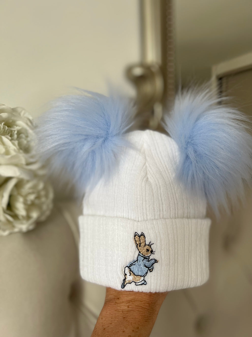 Blue & white peter rabbit hat