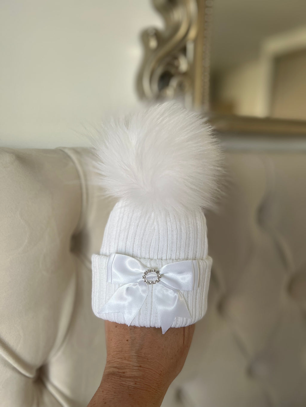 White newborn bow hat