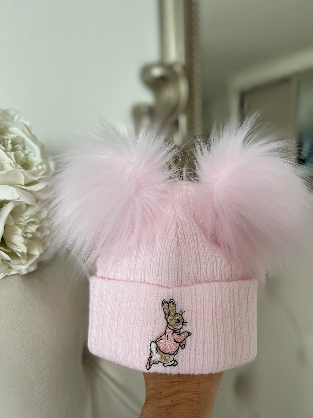 Pink peter rabbit hat