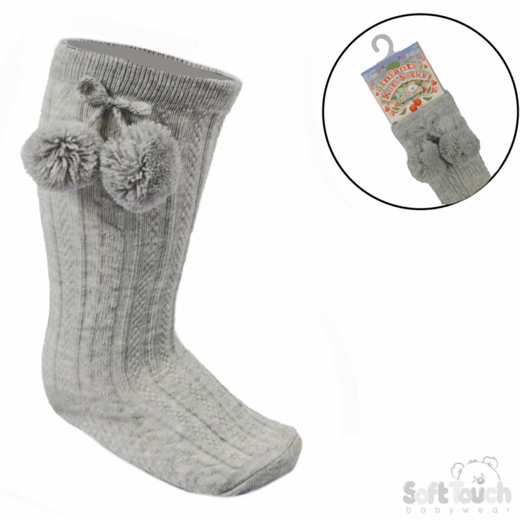 Grey knee high Pom Pom socks