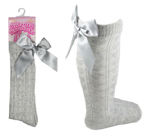 Grey knee high bow socks