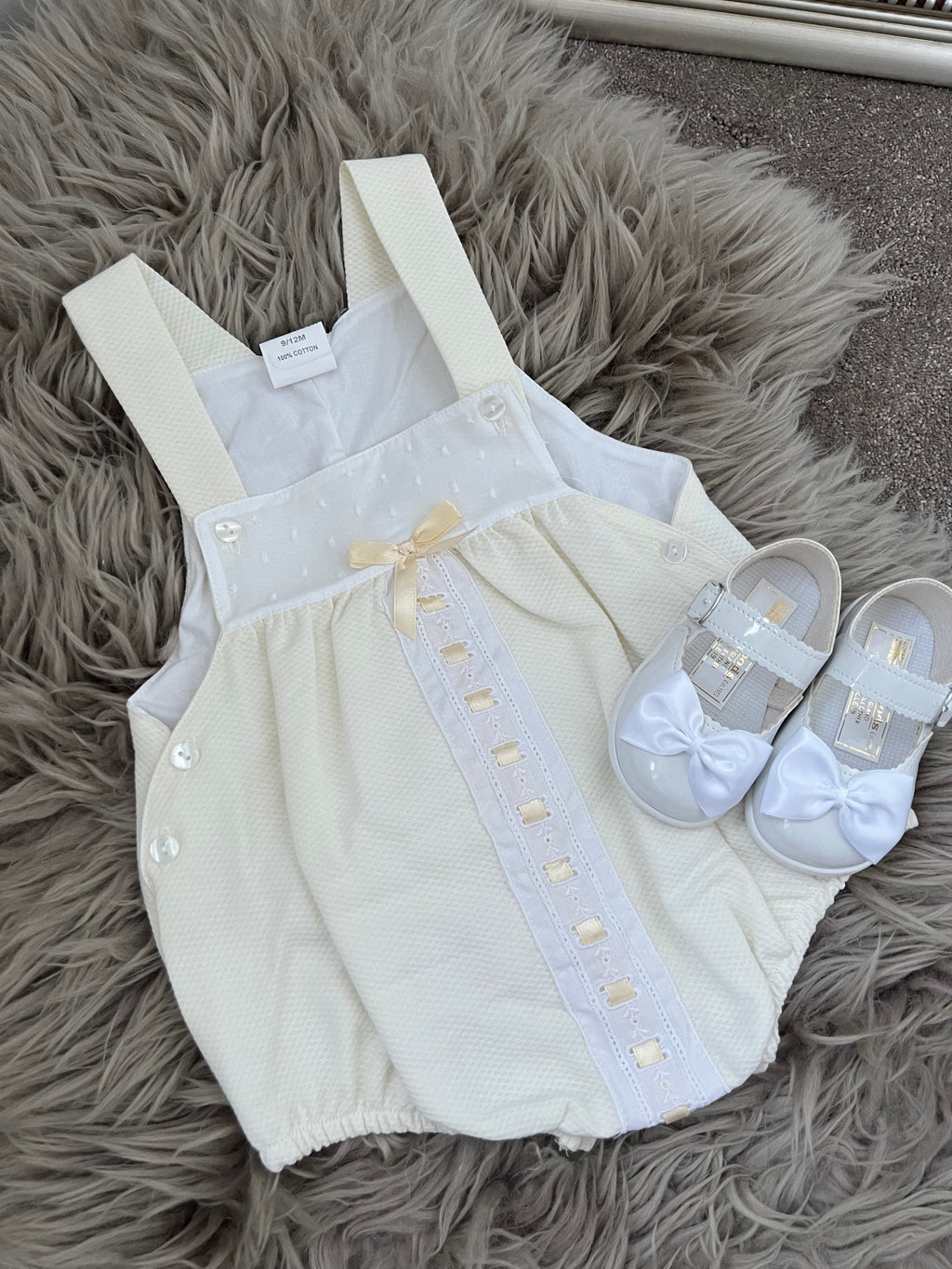 Cream cotton bow romper