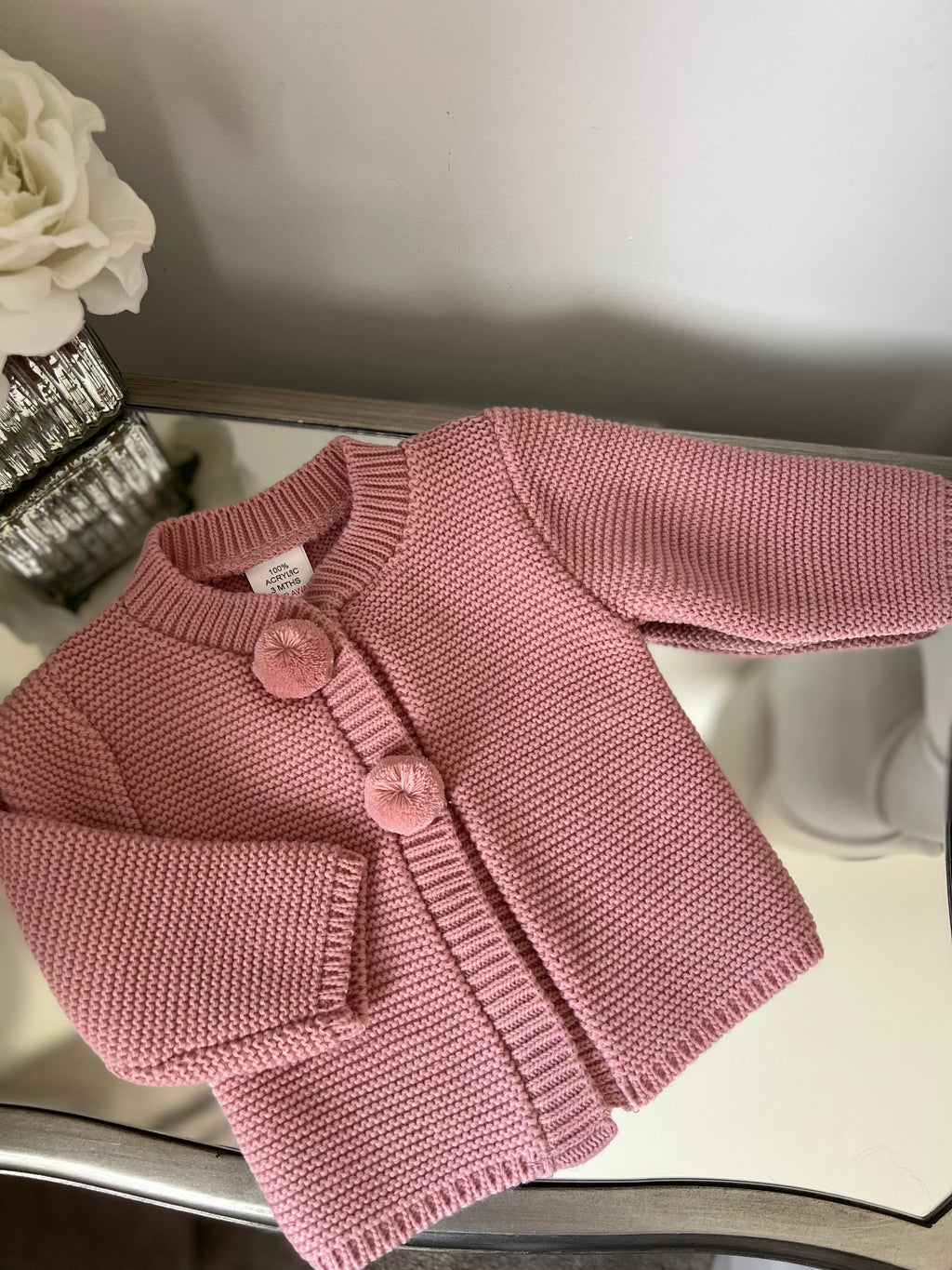 Dusky pink knitted Pom Pom cardigan