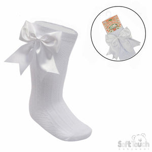 White knee high bow socks