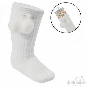 White knee high Pom Pom socks