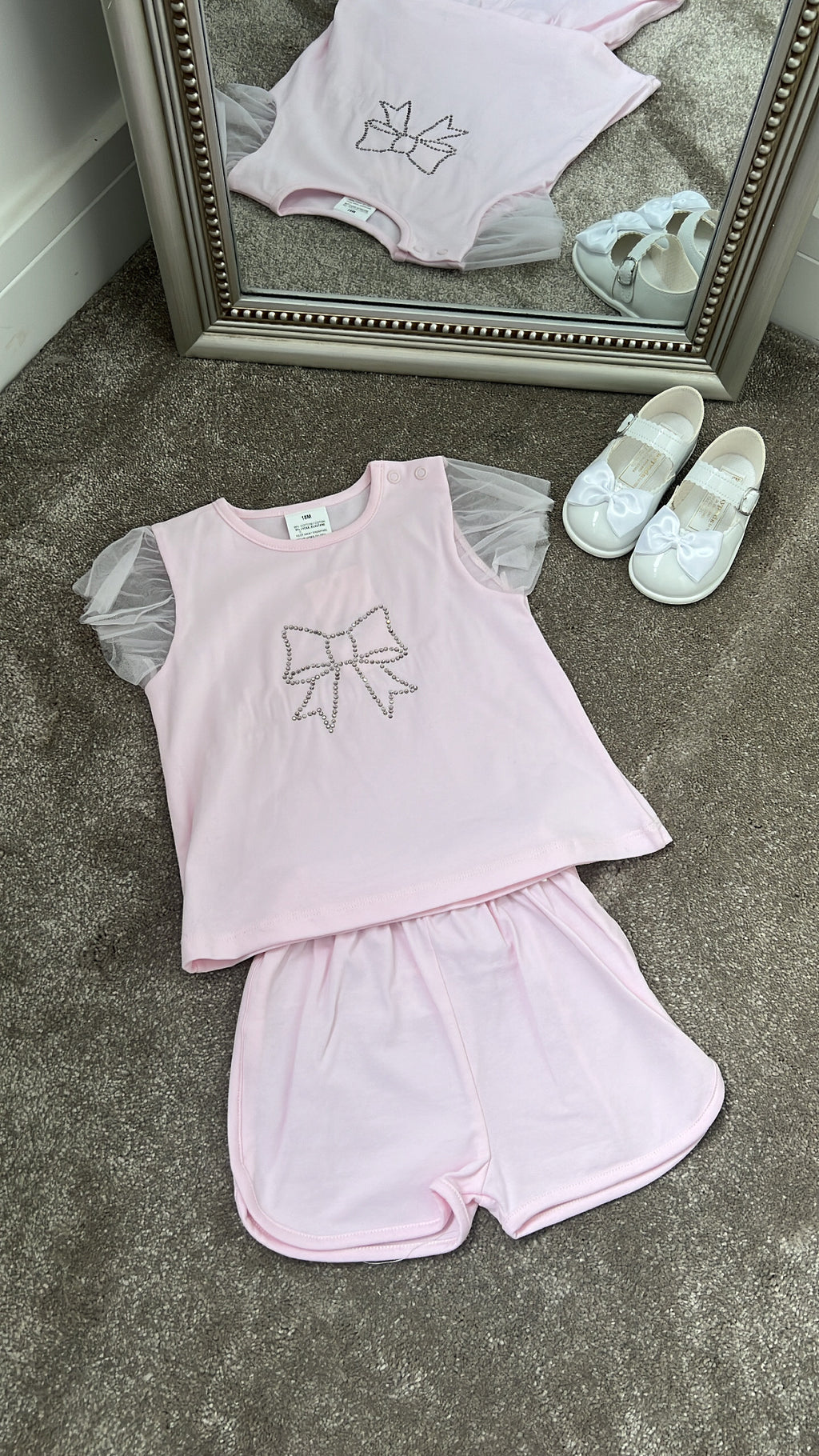 Pink diamonte shorts set