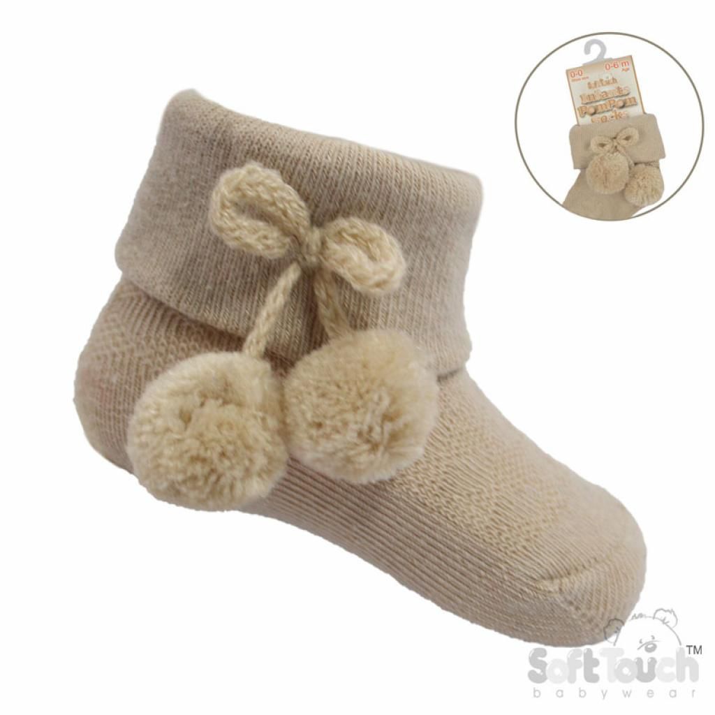 Beige ankle Pom Pom socks