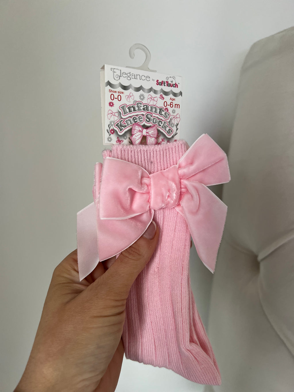 Baby pink velvet bow socks