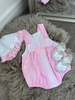 Pink cotton bow romper