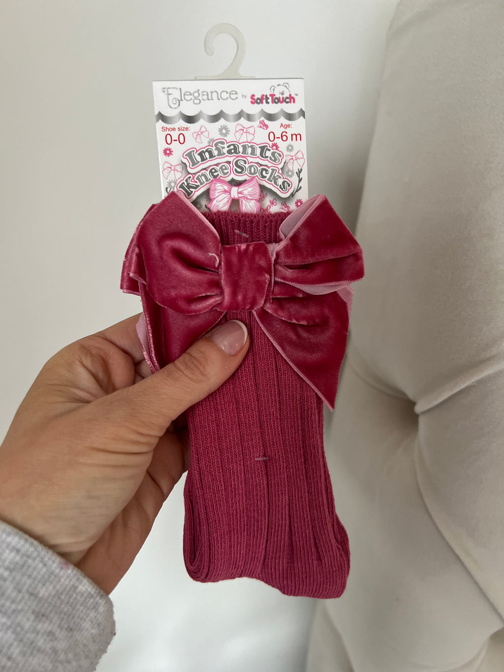 Dusky pink velvet bow socks