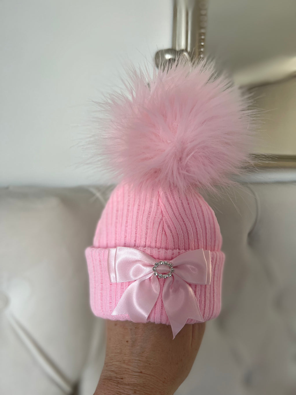 Pink newborn bow hat